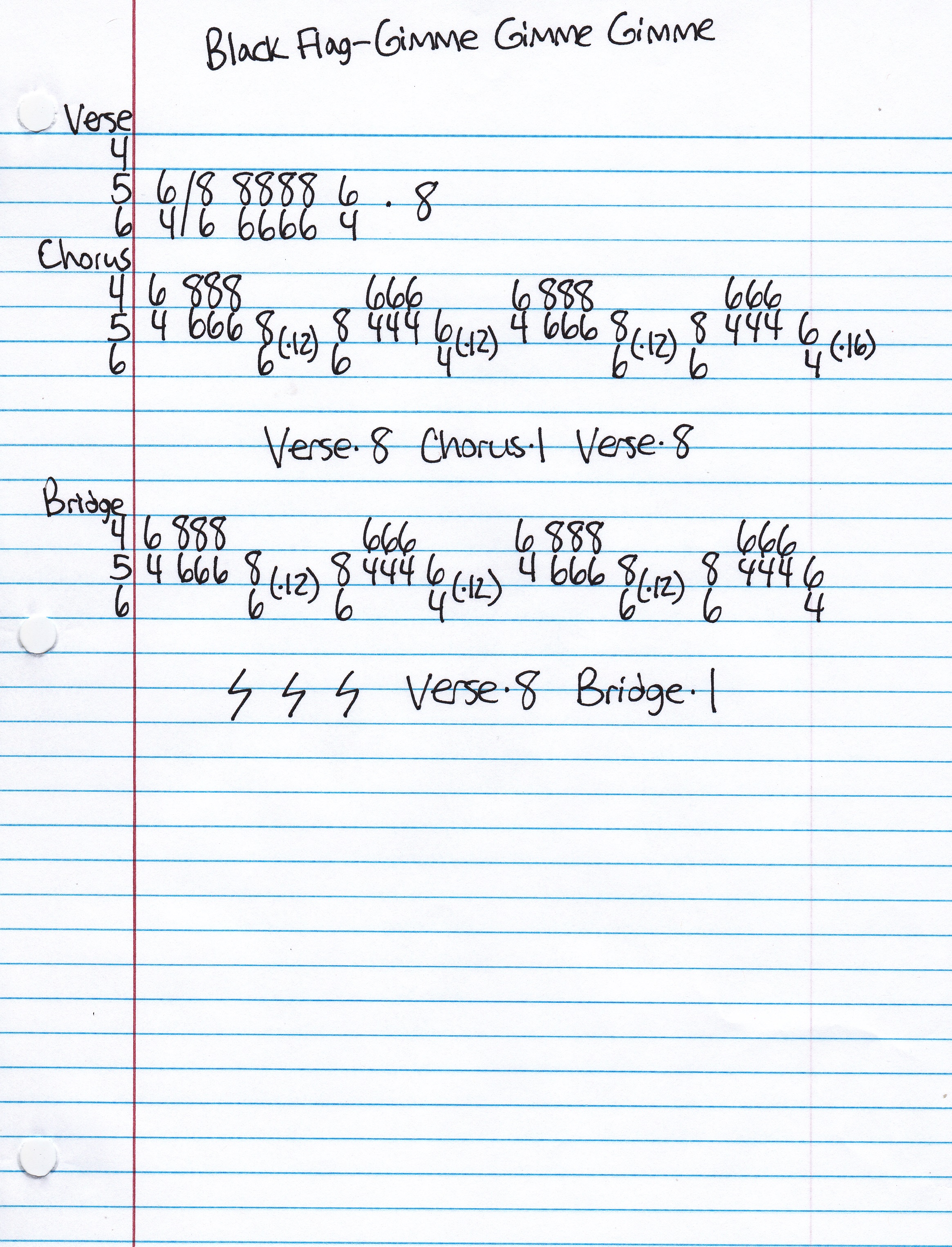 High quality guitar tab for Gimme Gimme Gimme by Black Flag off of the album Damaged. ***Complete and accurate guitar tab!***
